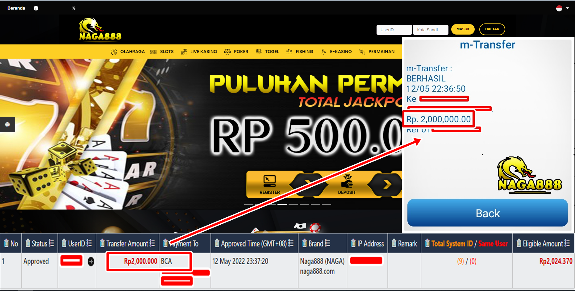 Bukti Kemenangan WD IDR 2.000.000 | Naga888