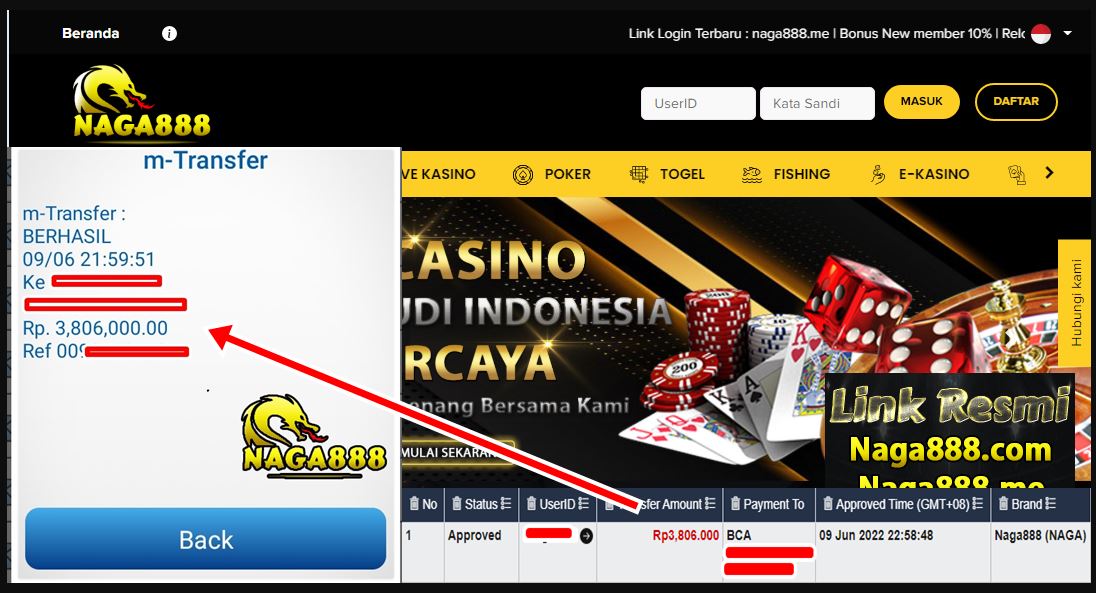 Bukti Kemenangan WD IDR 3.806.000 | Naga888