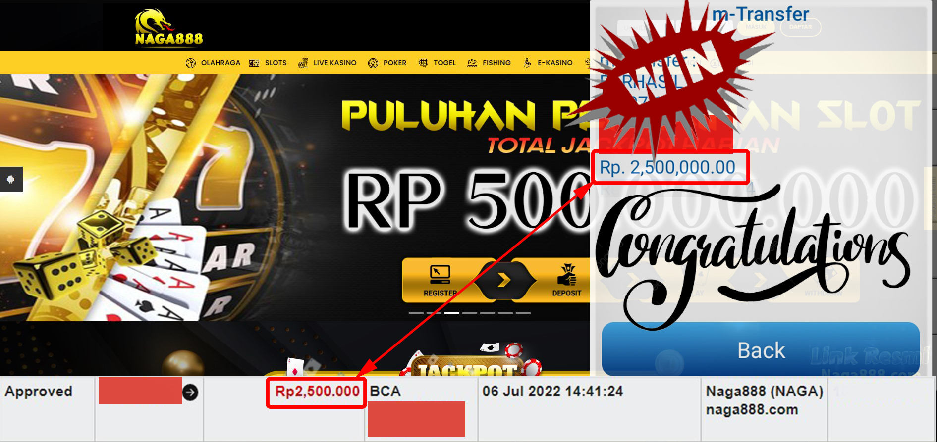 Bukti Kemenangan WD IDR 2.500.000 | Naga888