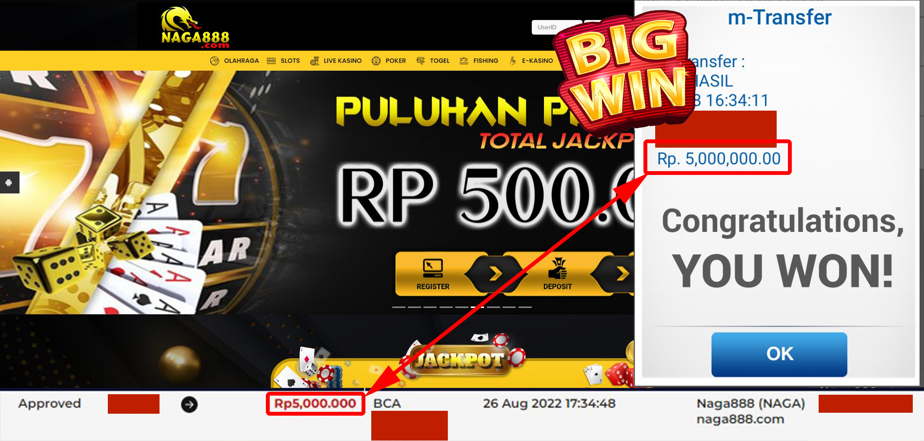 Bukti Kemenangan WD IDR 5.000.000 | Naga888