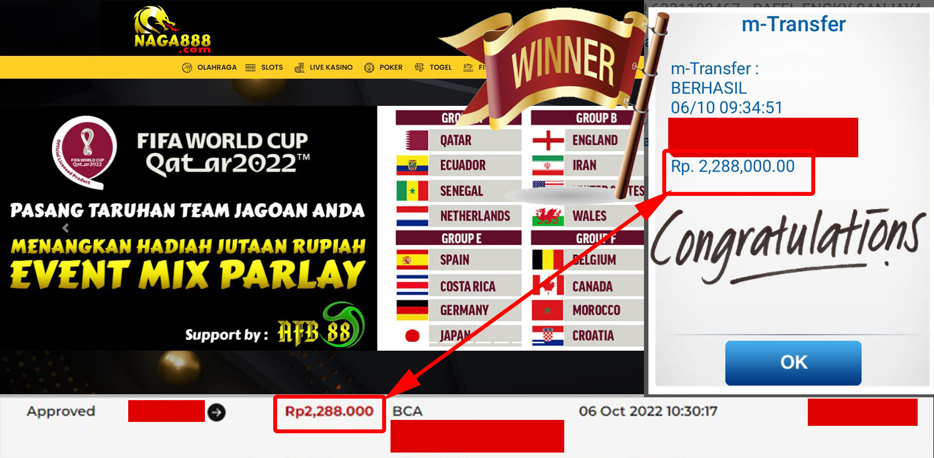 Bukti Kemenangan WD IDR 2.288.000 | Naga888