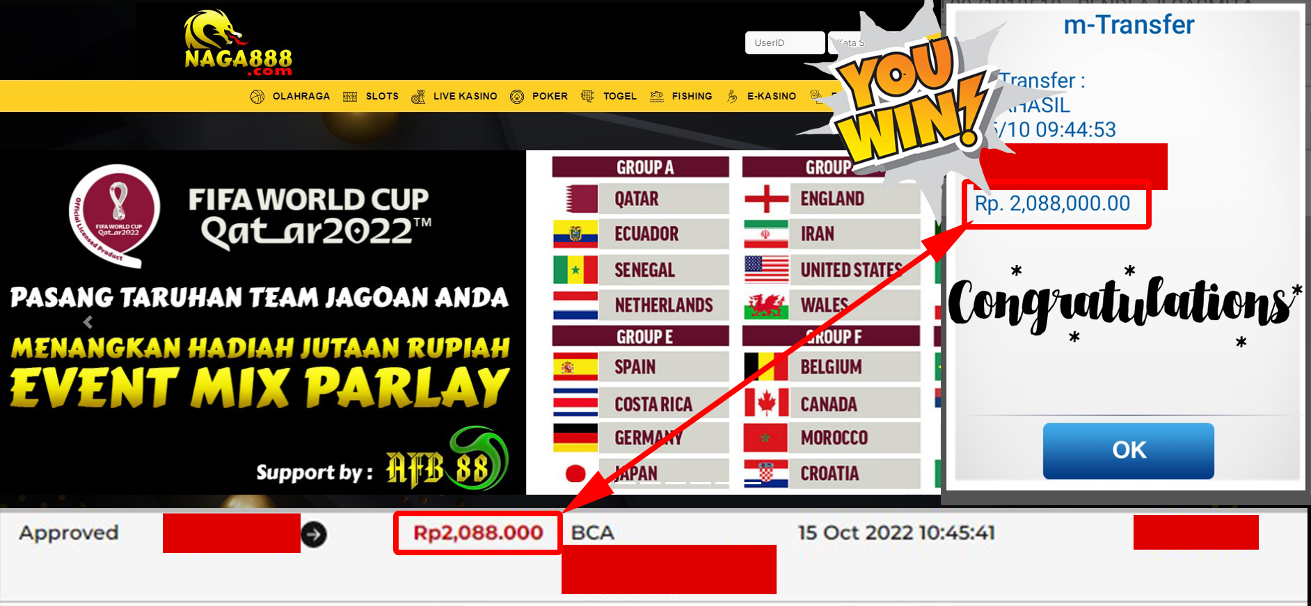 Bukti Kemenangan WD IDR 2.088.000 | Naga888