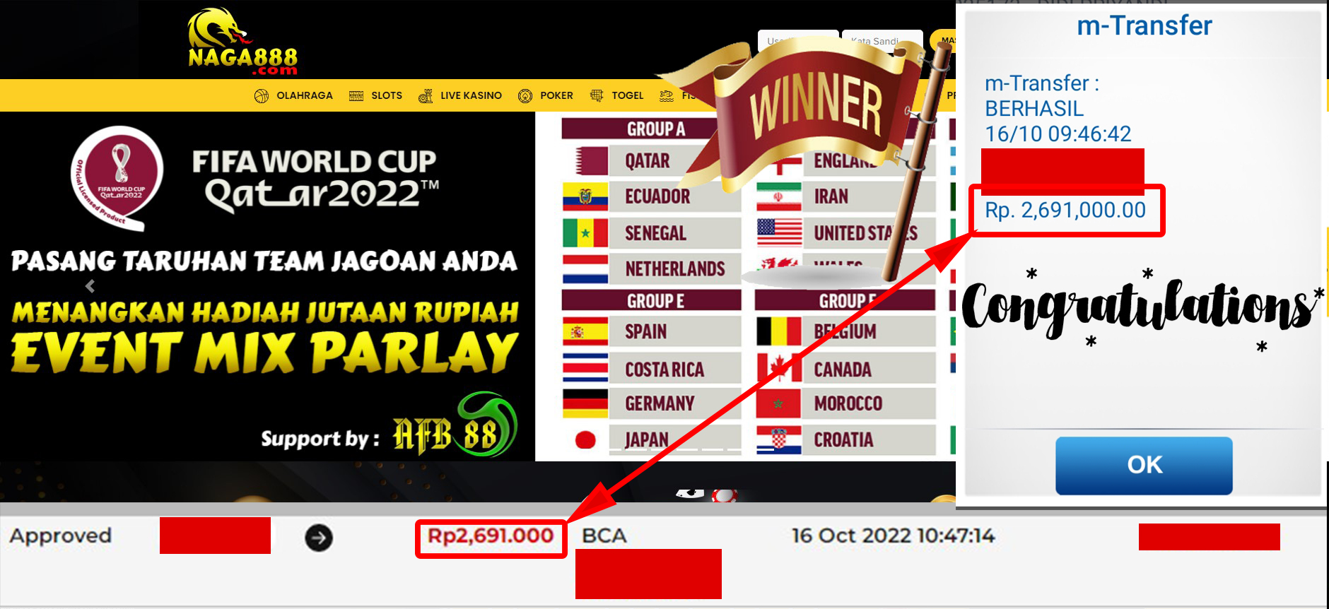 Bukti Kemenangan WD IDR 2.691.000 | Naga888