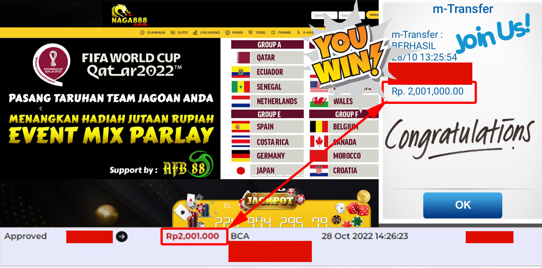 Bukti Kemenangan WD IDR 2.001.000 | Naga888
