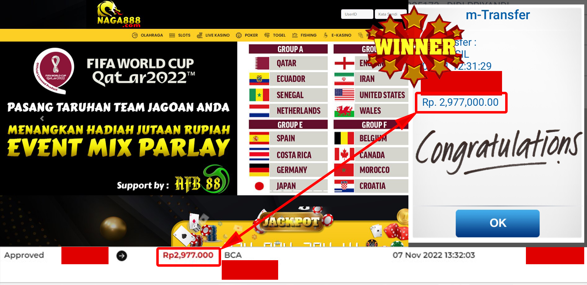Bukti Kemenangan WD IDR 2.977.000 | Naga888