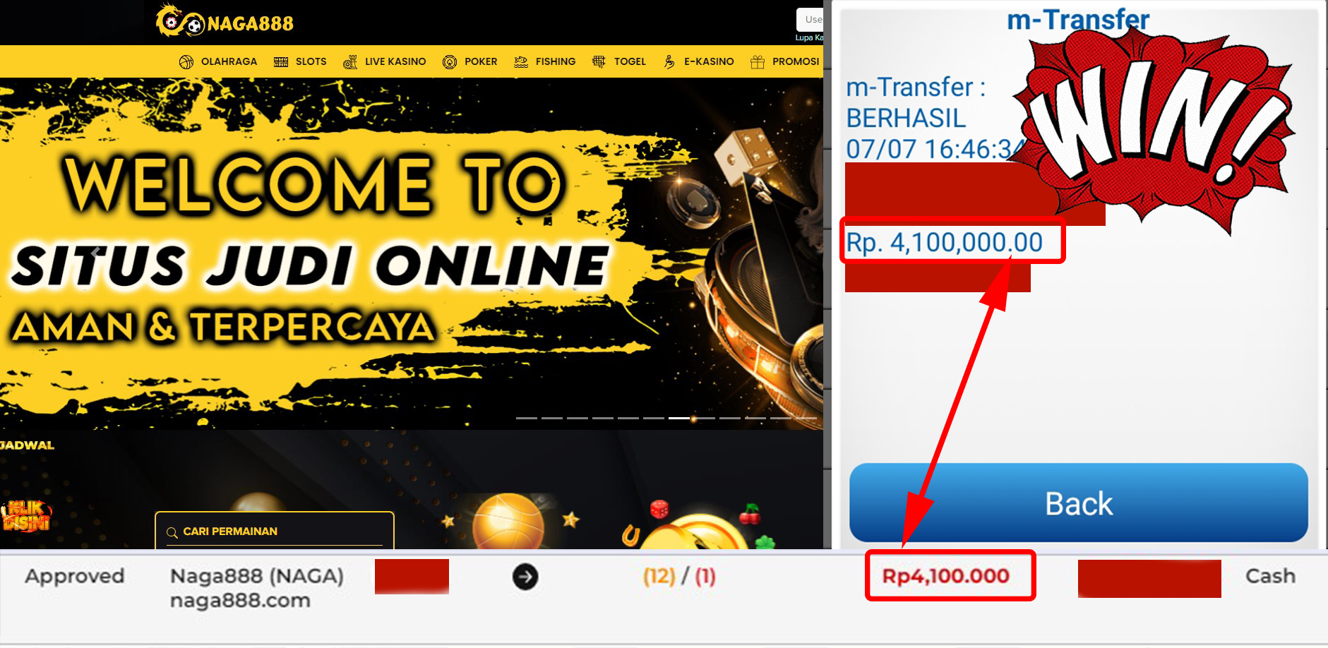 Bukti Kemenangan WD IDR 4.100.000 | Naga888