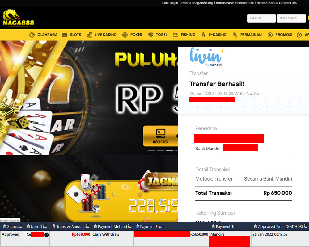Bukti Kemenangan WD IDR 650.000 | Naga888