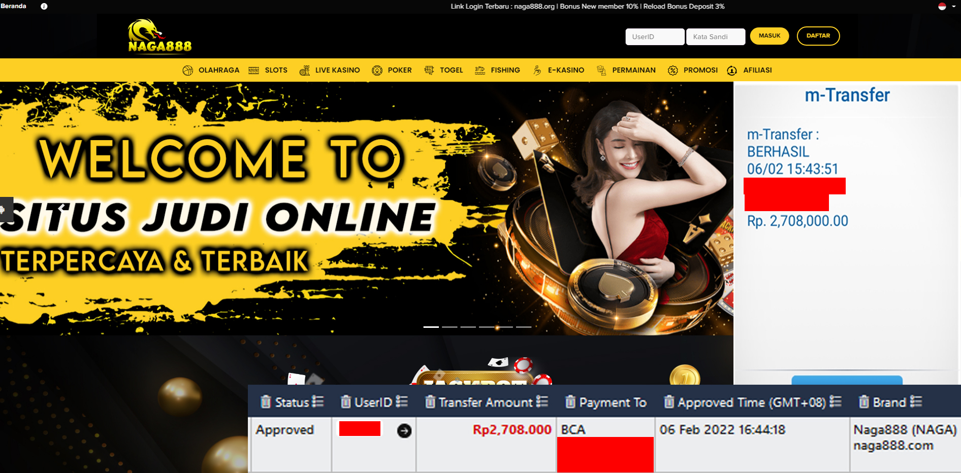 Bukti Kemenangan WD IDR 2.708.000 | Naga888