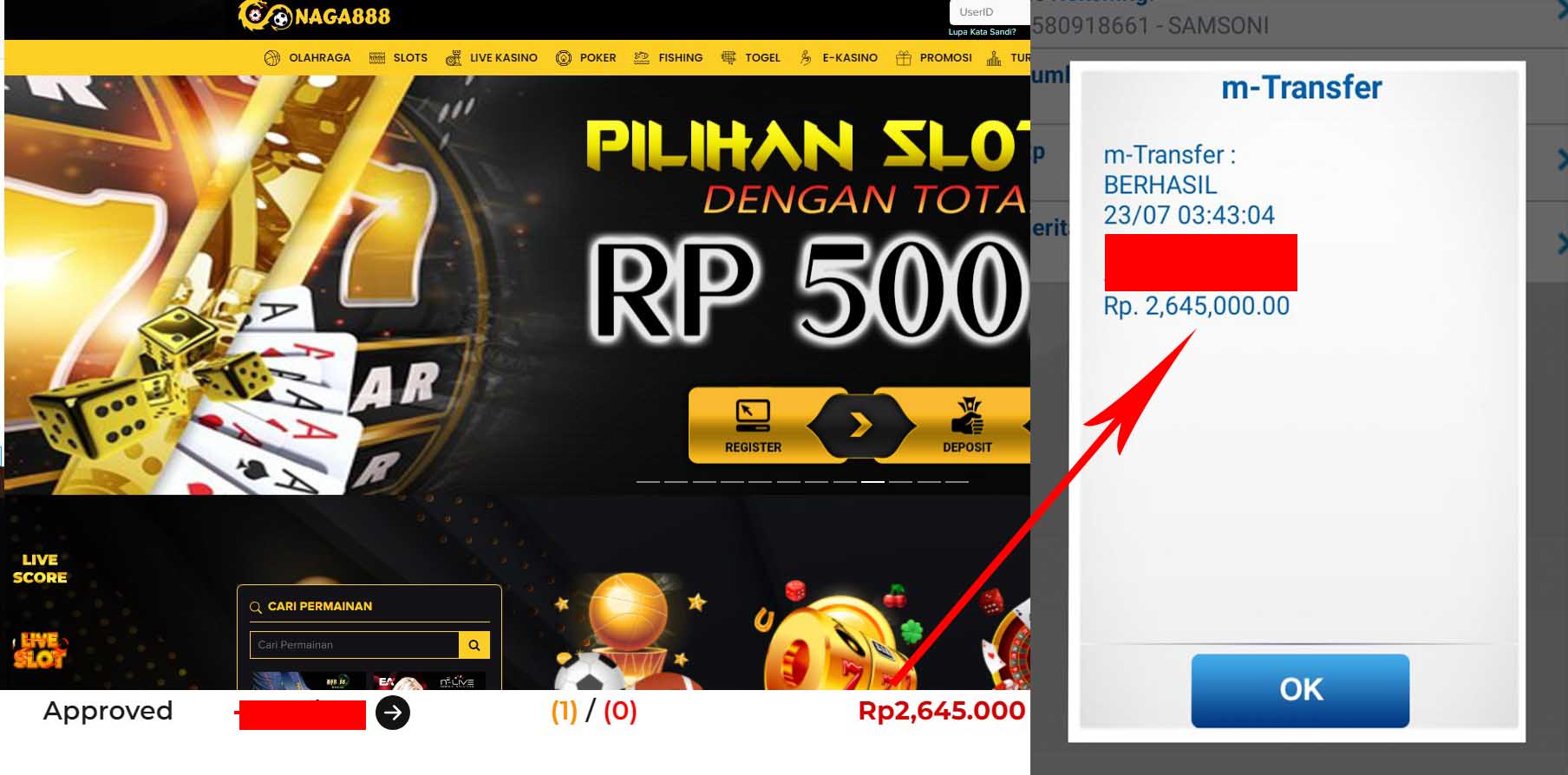 Bukti Kemenangan WD IDR 2.645.000 | Naga888