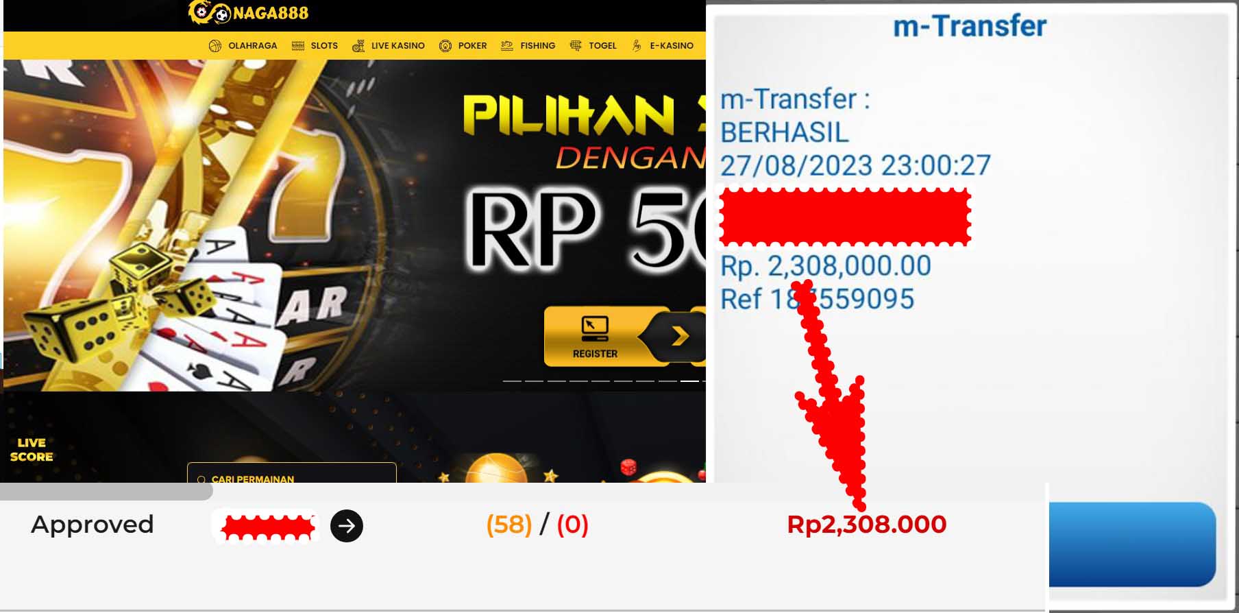 Bukti Kemenangan WD IDR 2.308.000 | Naga888