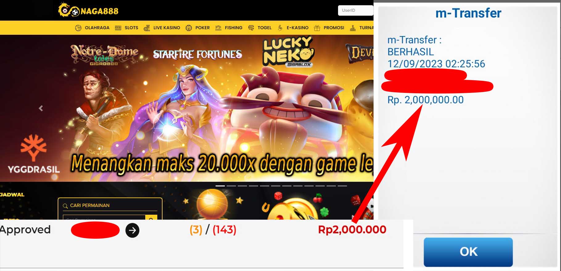 Bukti Kemenangan WD IDR 2.000.000 | Naga888