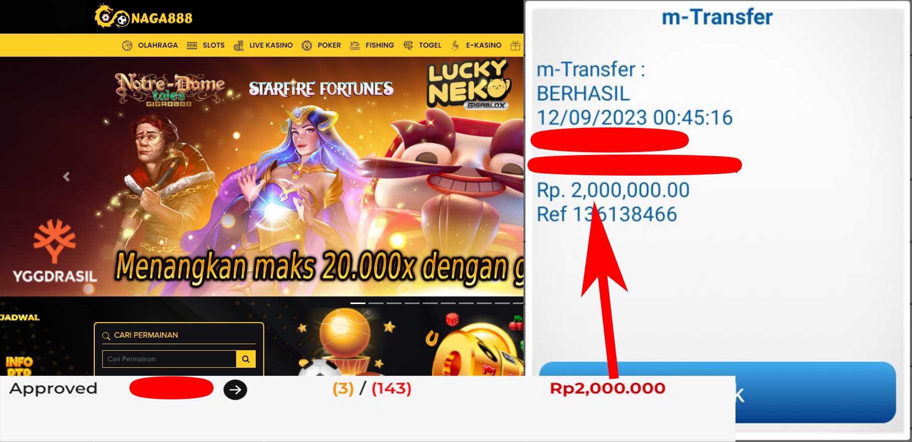 Bukti Kemenangan WD IDR 2.000.000 | Naga888