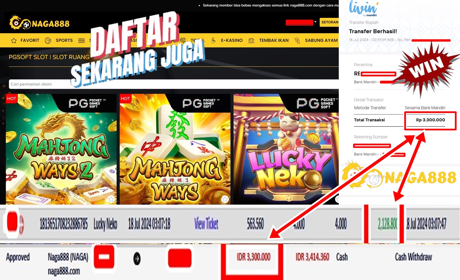 Bukti Kemenangan WD IDR 3.300.000 | Naga888