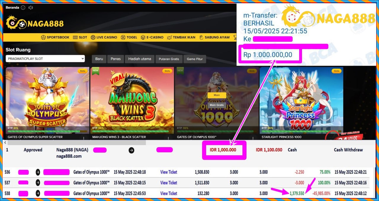 Bukti Kemenangan WD IDR 1.000.000,- | Naga888
