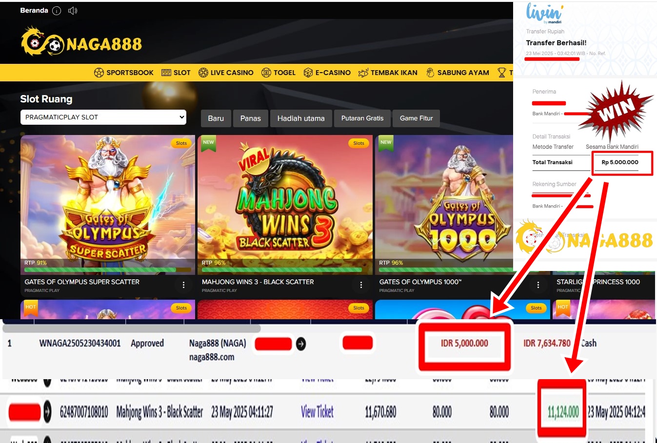 Bukti Kemenangan WD IDR 5.000.000,- | Naga888