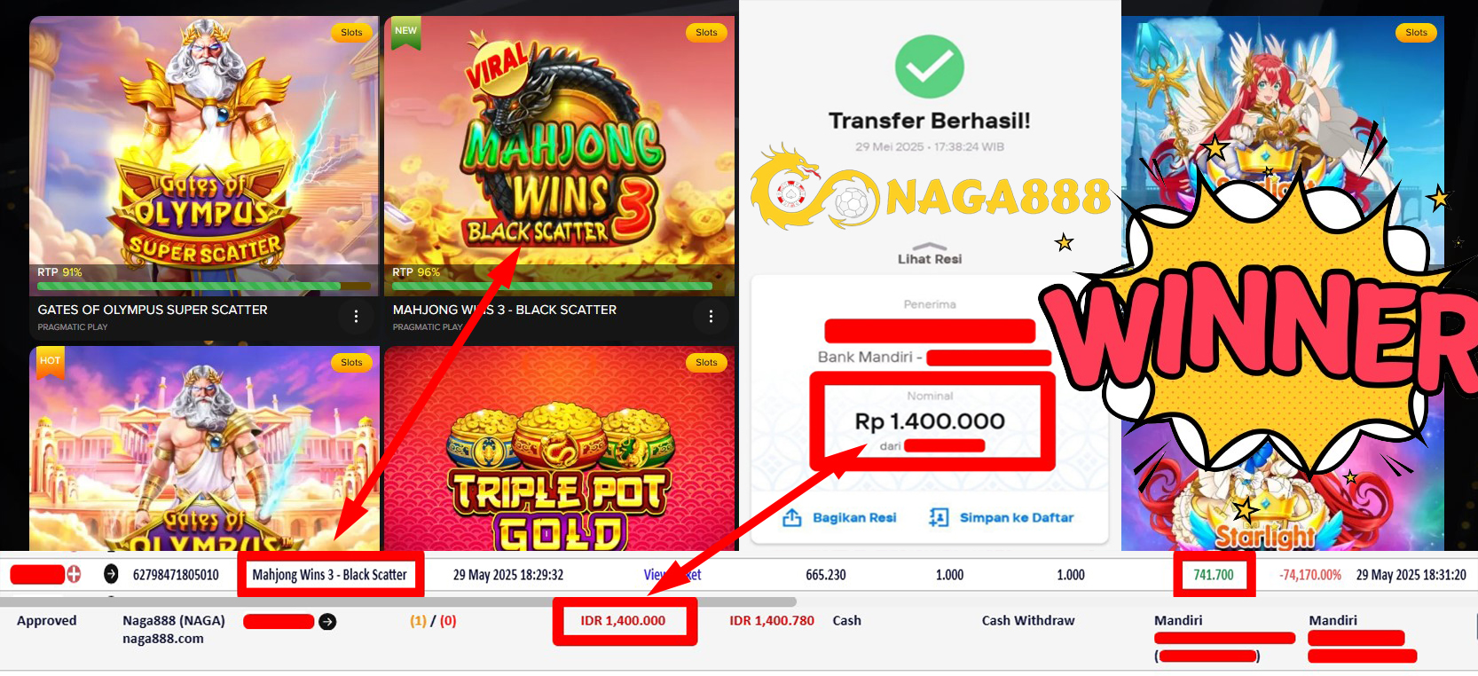 Bukti Kemenangan WD IDR 1.400.000,- | Naga888