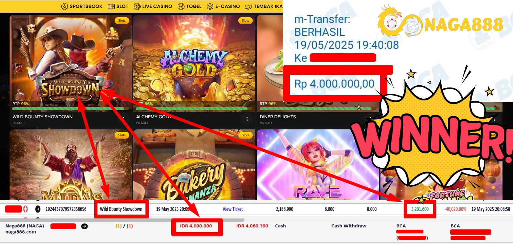 Bukti Kemenangan WD IDR 4.000.000,- | Naga888