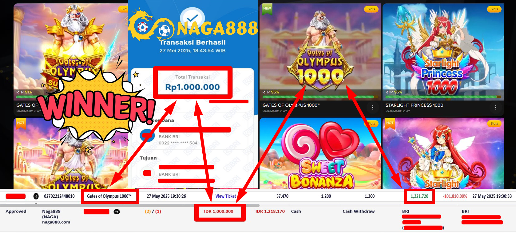 Bukti Kemenangan WD IDR 1.000.000,- | Naga888