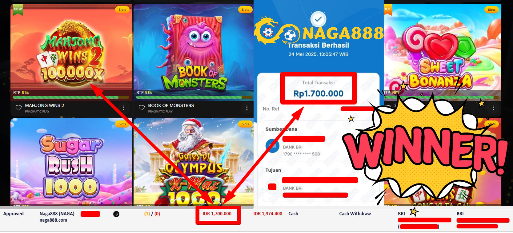 Bukti Kemenangan WD IDR 1.700.000,- | Naga888