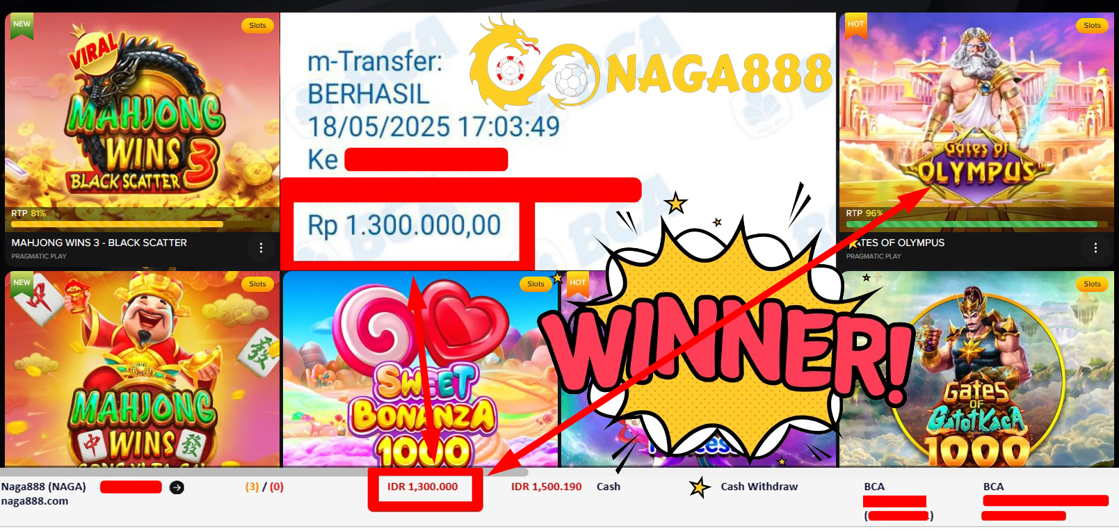 Bukti Kemenangan WD IDR 1.300.000,- | Naga888